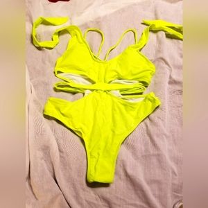 NWOT NEON STRAPPY CUT OUT MONOKINI NEON SUPER SEXY ONE PEICE SWIM BE NOTICED